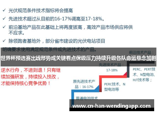 世界杯预选赛出线形势成关键看点保级压力持续升级各队命运悬念加剧 世界杯预选赛出线形势成关键看点保级压力持续升级各队命运悬念加剧