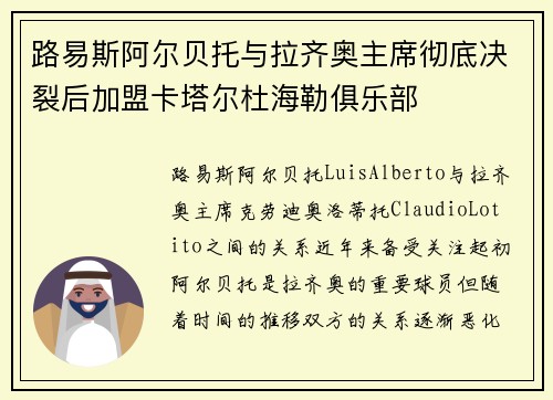 路易斯阿尔贝托与拉齐奥主席彻底决裂后加盟卡塔尔杜海勒俱乐部