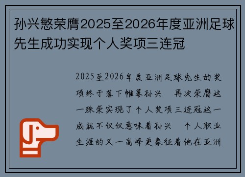 孙兴慜荣膺2025至2026年度亚洲足球先生成功实现个人奖项三连冠 孙兴慜荣膺2025至2026年度亚洲足球先生成功实现个人奖项三连冠